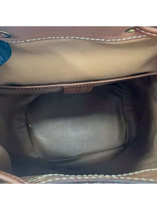 Celine Vintage Macadam Blason Triomphe Pattern Leather Drawstring Backpack Brown